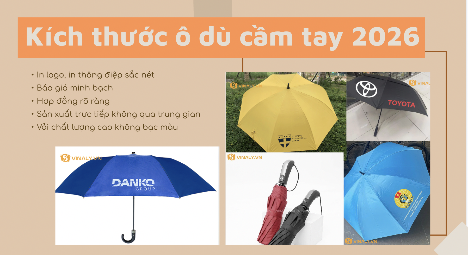 Kích thước ô dù cầm tay gấp 2 chuẩn 2026