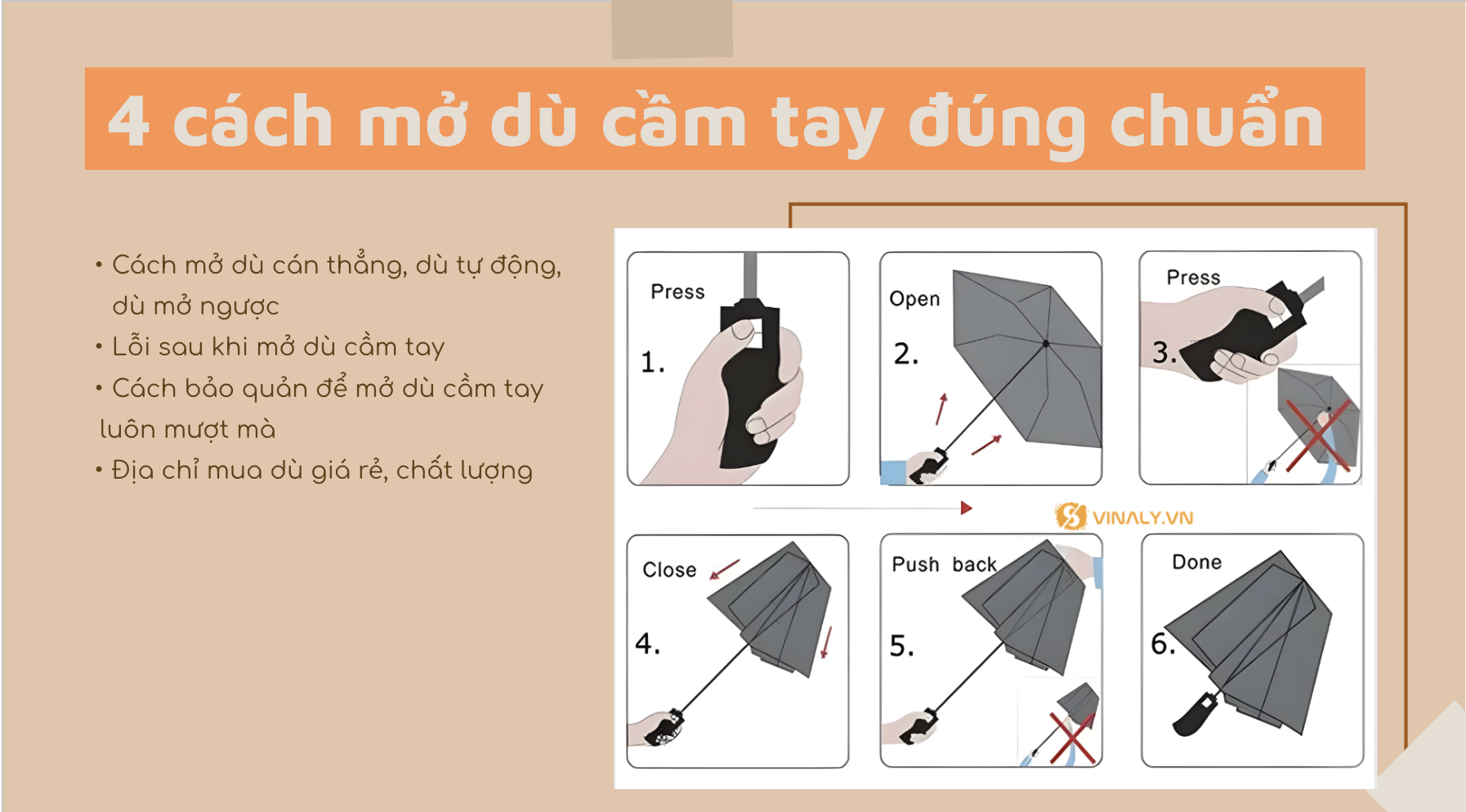 Hướng dẫn 4 cách mở dù cầm tay chi tiết từ A-Z