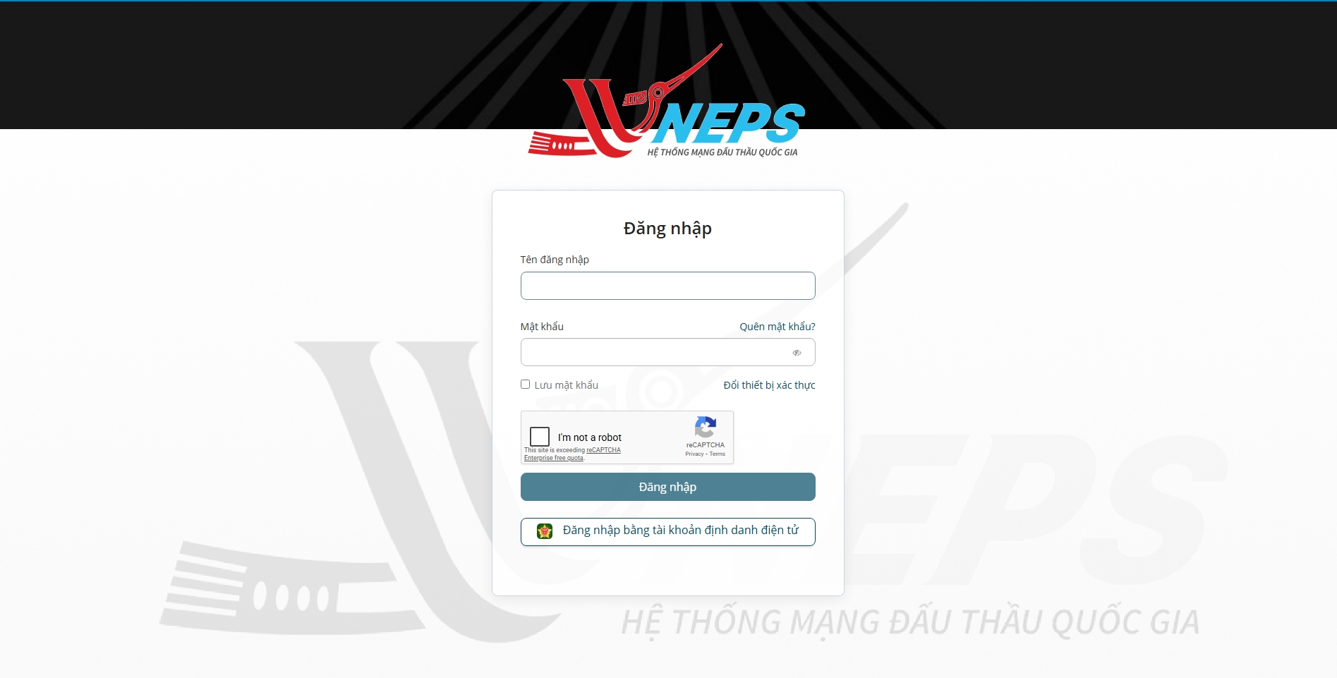 Giao diện trang web Hệ thống mạng đấu thầu quốc gia