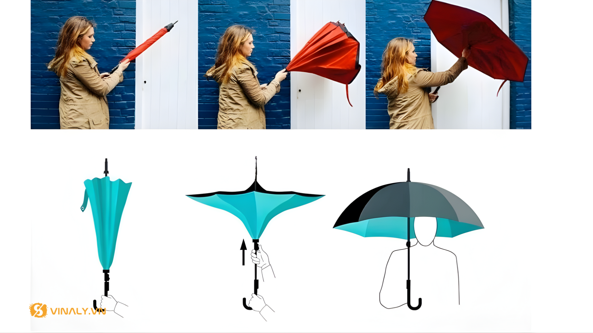 Cách mở dù cầm tay cán ngược đơn giản với 3 bước