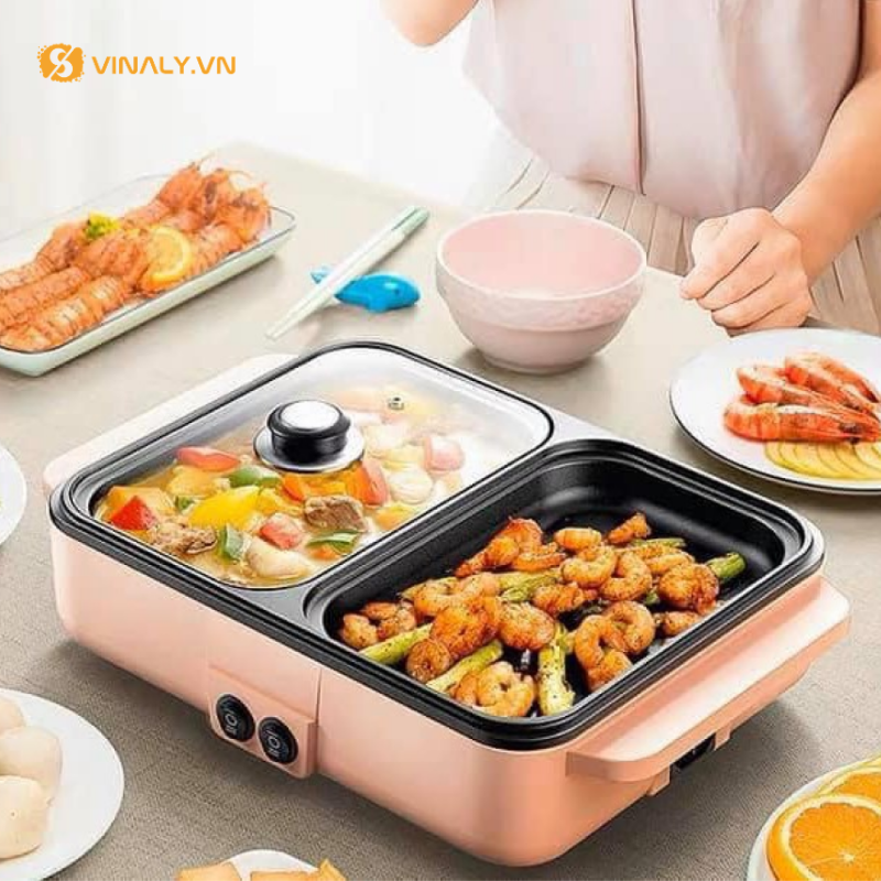 Quà Tặng Cho Đoàn Viên Giá Gốc Tận Xưởng - Top 20+ Gợi Ý "Ngon - Bổ - Rẻ" 2 Nồi chia 2 ngăn vừa nướng vừa lẩu tiện lợi