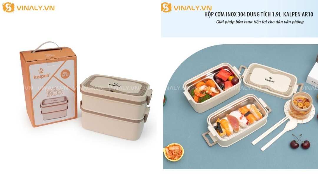 Hộp cơm giữ nhiệt kalpen 2 tầng inox 304 