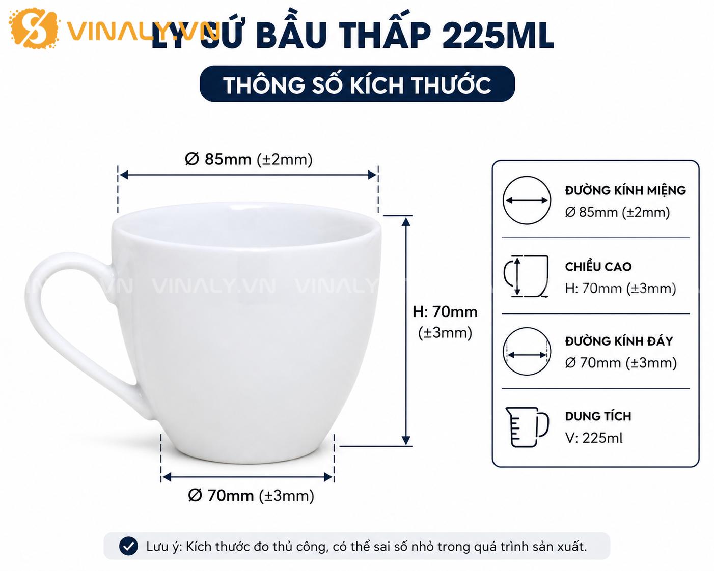 Ly Sứ Bầu Thấp Trắng In Logo Quà Tặng Doanh Nghiệp | Vinaly 12 Ly Sứ Bầu Thấp Trắng In Logo - Vinaly