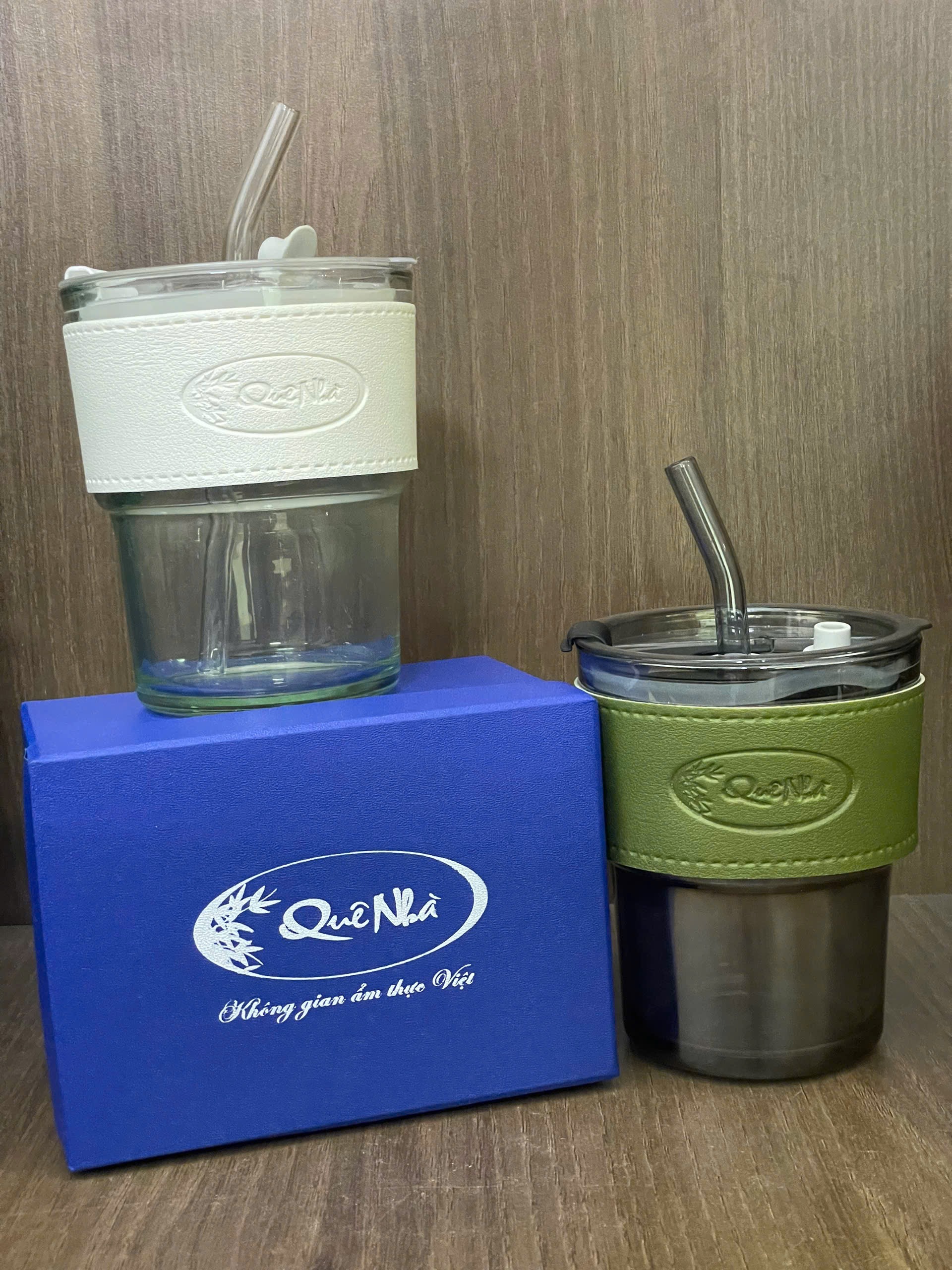 Set ly thủy tinh in logo đóng hộp quà