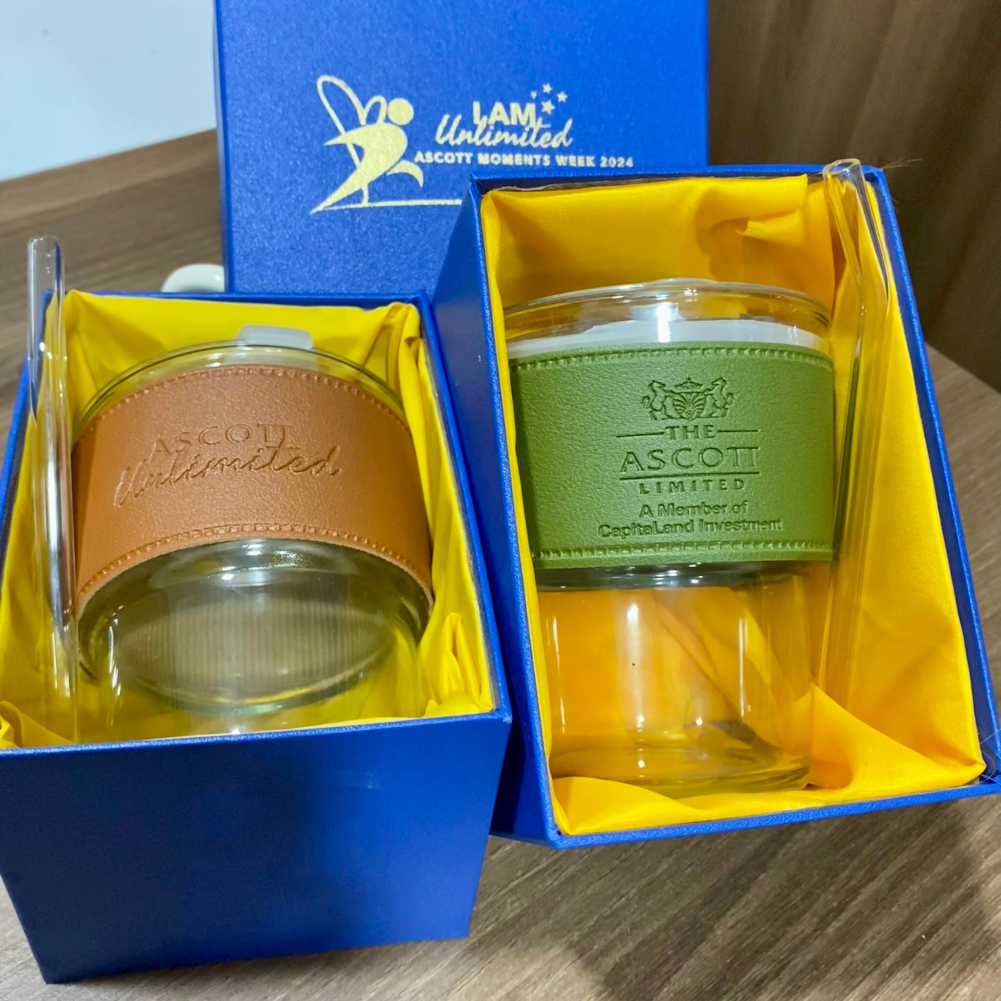 Set ly thủy tinh in logo kèm hộp quà