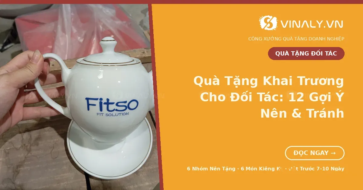 Quà Tặng Khai Trương Cho Đối Tác: 12 Gợi Ý Nên & Tránh 1 Quà tặng khai trương cho đối tác: bộ ấm trà sứ in logo doanh nghiệp tại xưởng Vinaly