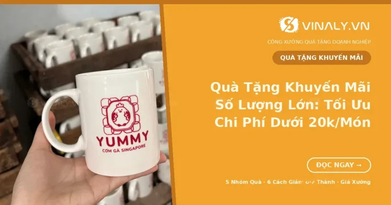 Quà tặng khuyến mãi số lượng lớn: ly sứ in logo thương hiệu F&B tại xưởng Vinaly, tối ưu chi phí dưới 20k/món