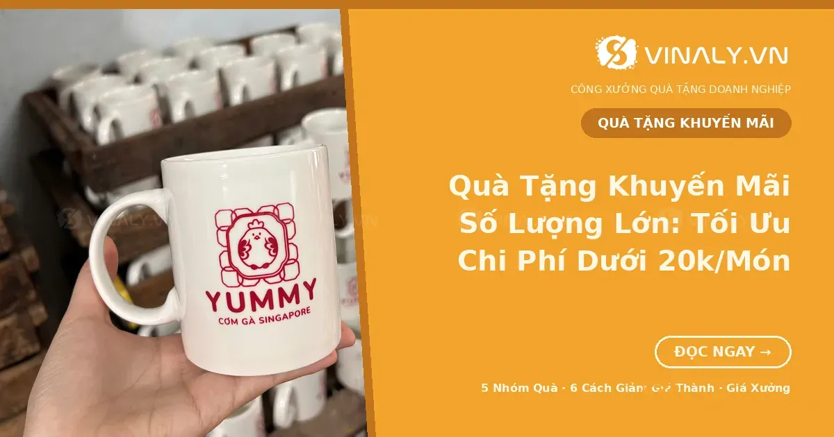 Quà tặng khuyến mãi số lượng lớn: ly sứ in logo thương hiệu F&B tại xưởng Vinaly, tối ưu chi phí dưới 20k/món